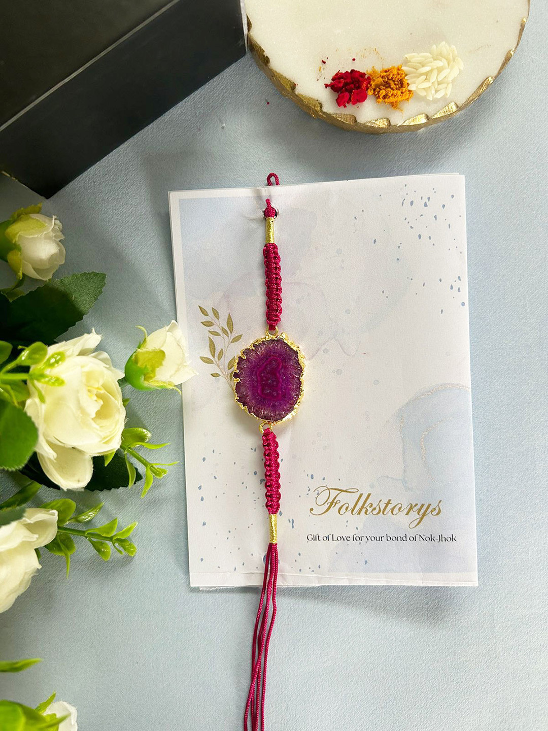 Folkstorys Unisex Coral Gemstone Studded Rakhi