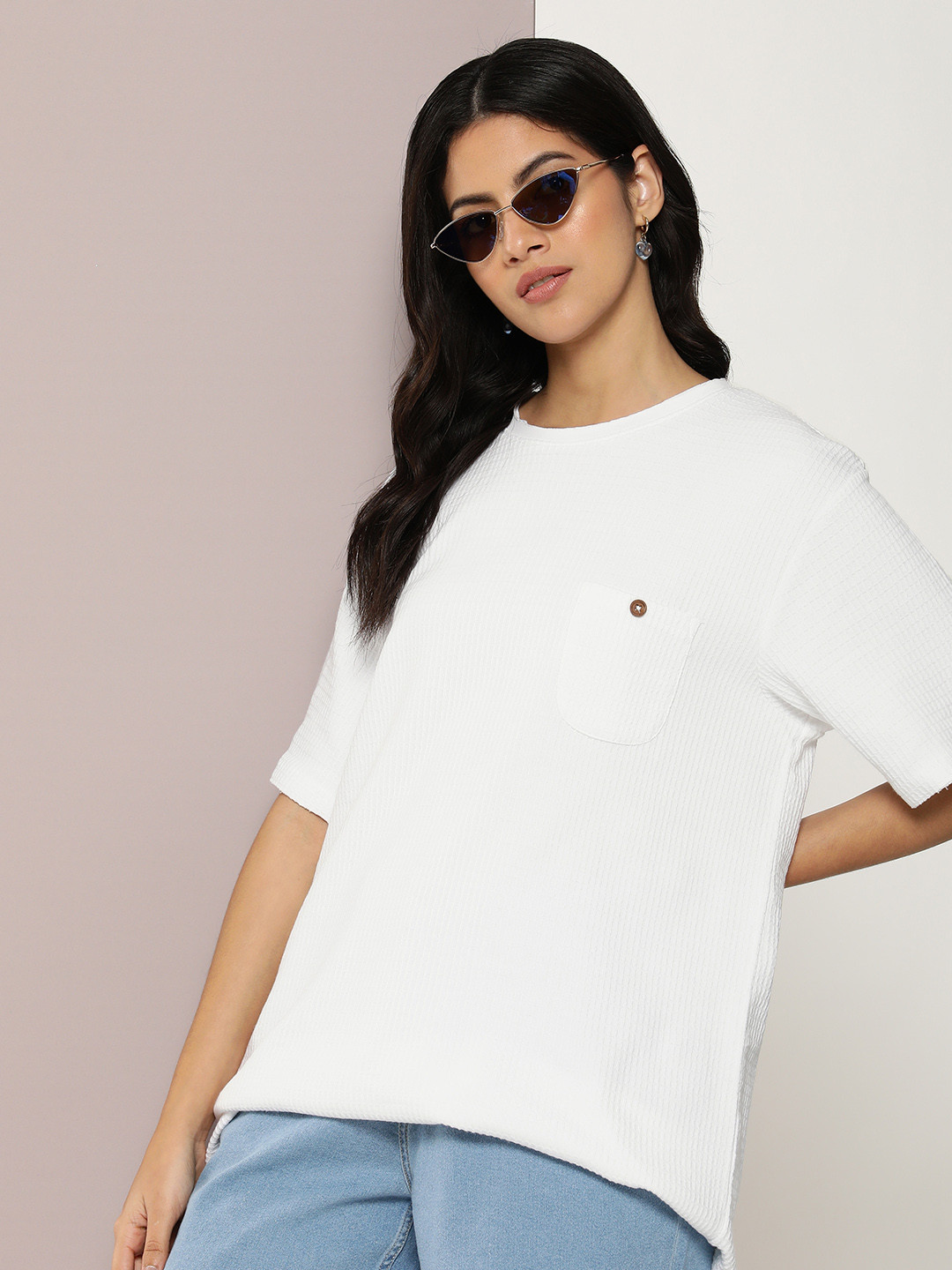 DILLINGER Women Self Design Oversized T-shirt