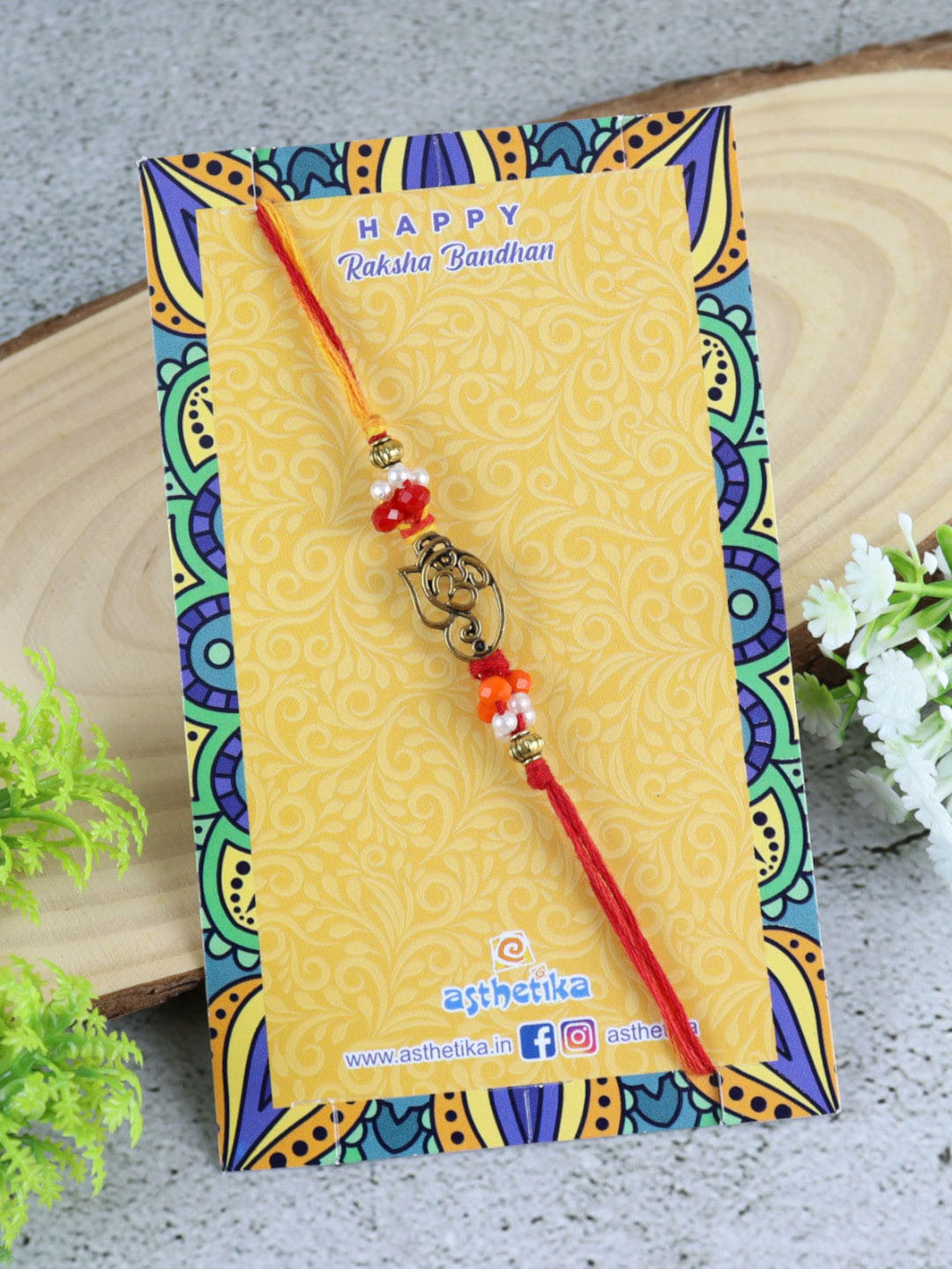 Asthetika Men Beaded Om Charm Tassel Rakhi