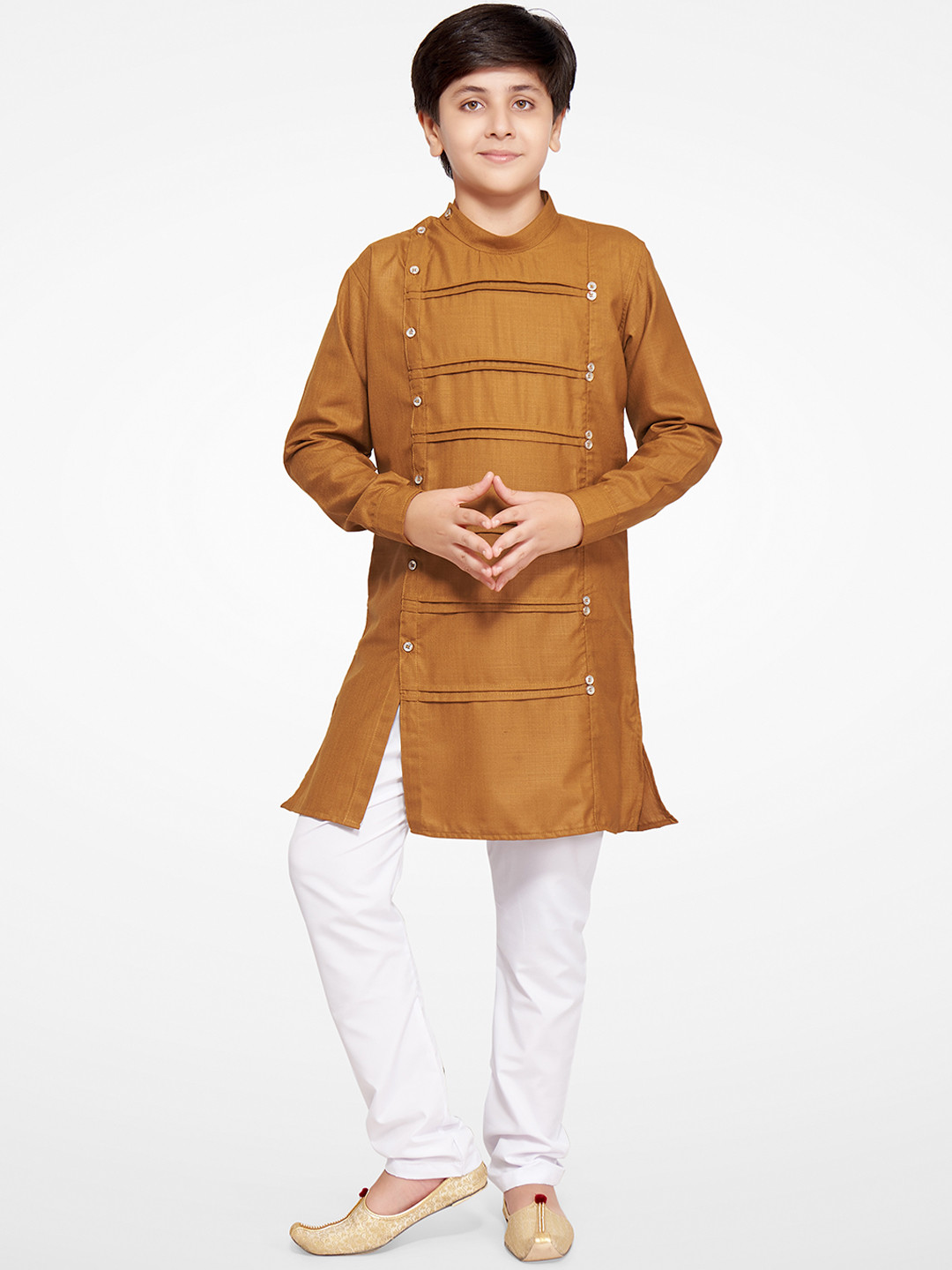 BAESD Self Design Band Collar Long Sleeve Cotton Blend Kurta Set