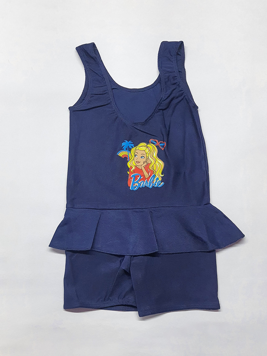 Apraa & Parma Girls Barbie Printed Round Neck Swimming Dress With Attached Shorts