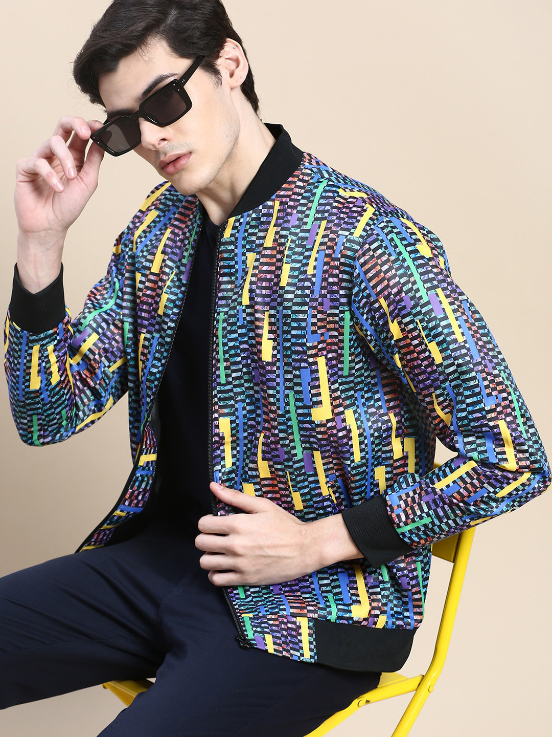 SHOWOFF Geometric Printed Windcheater & Water Resistant Bomber Jacket