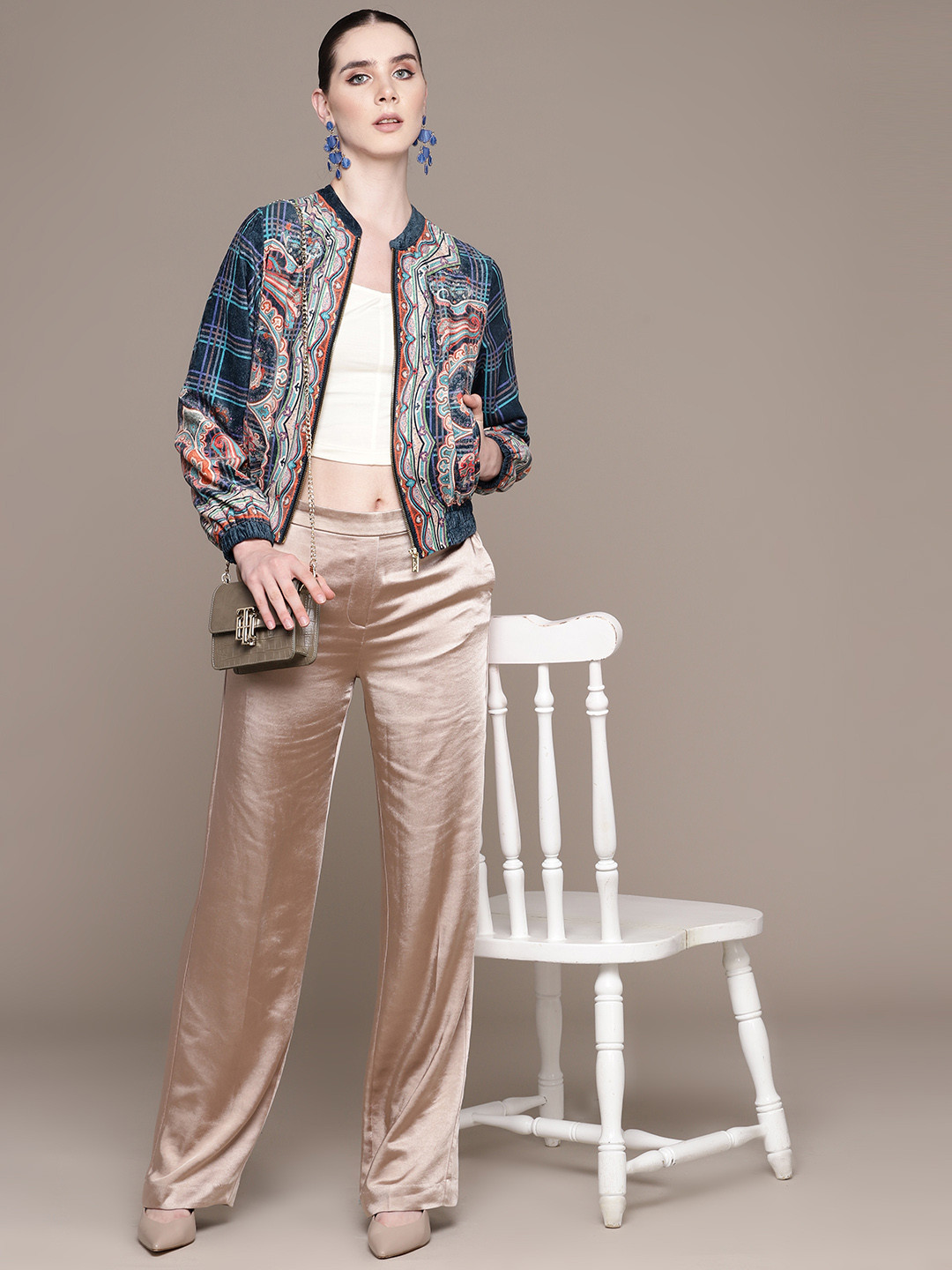 Label Ritu Kumar Women Checked Bomber Jacket