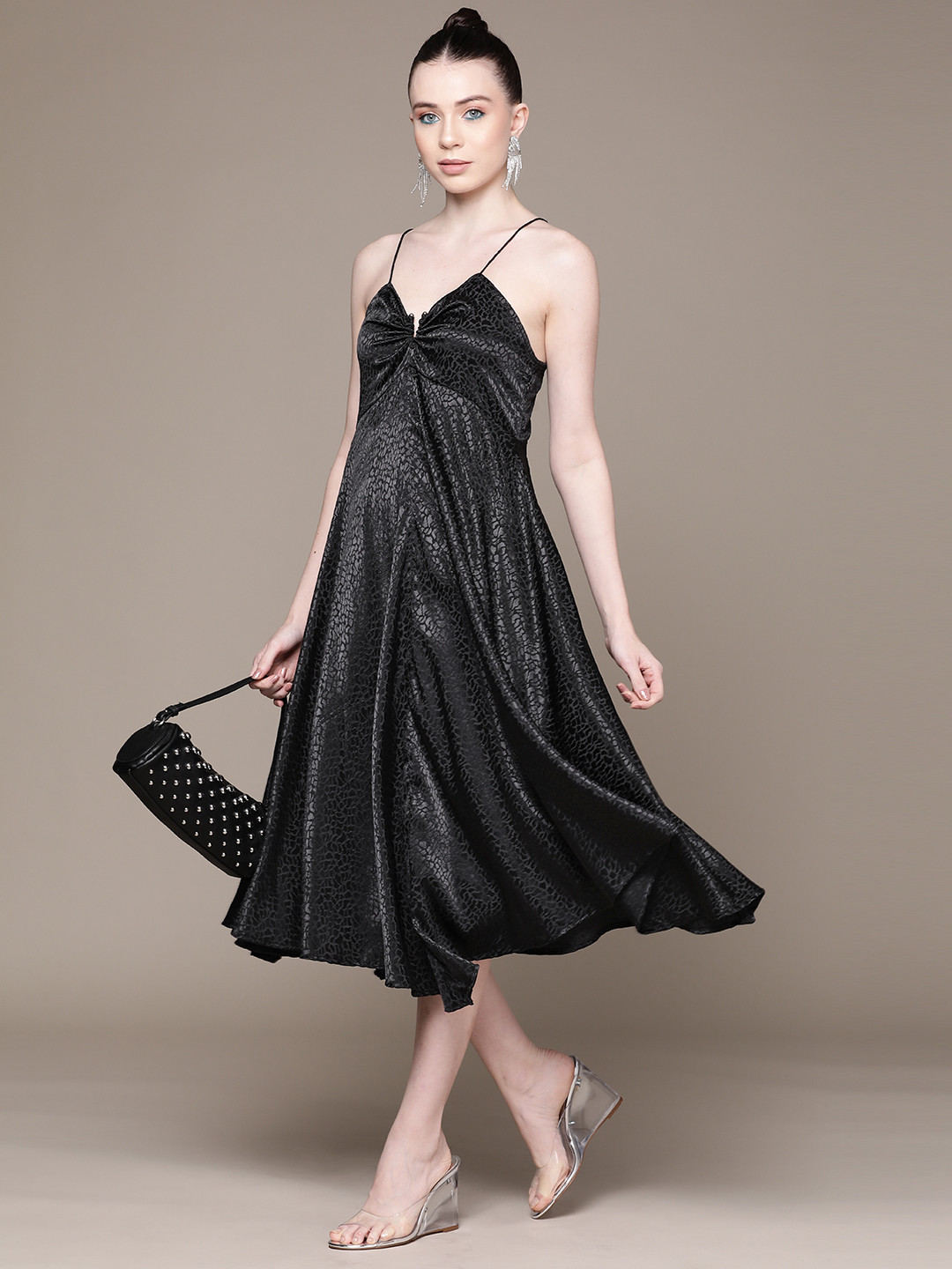 Label Ritu Kumar Animal Print Satin Fit & Flare Dress