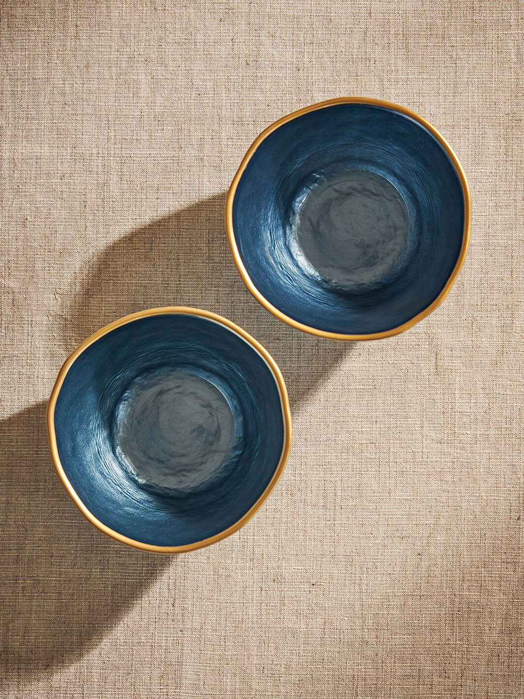 Pure Home and Living Blue 2 Pieces Textured Glass Matte Bowls