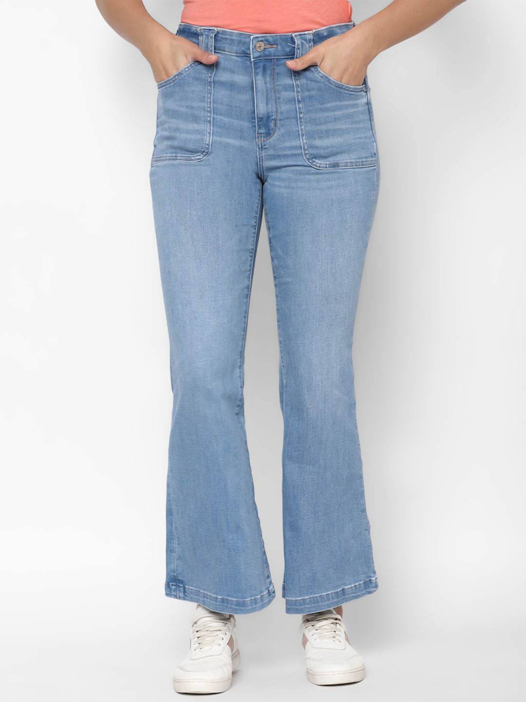 AMERICAN EAGLE OUTFITTERS Women High-Rise Light Fade Flared Pure Cotton Clean Look Jeans