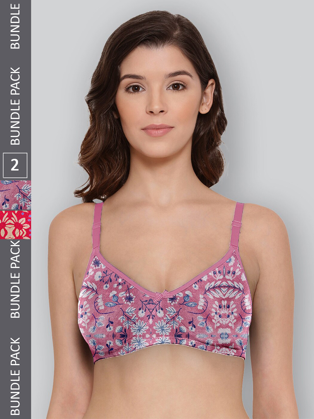 LYRA Pack Of 2 Printed Combed Cotton Wirefree Secret Support Bra with Detachable Strap