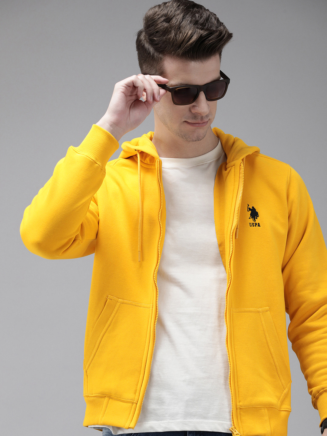 U.S. Polo Assn. Brand Logo Embroidered Hooded Front-Open Sweatshirt