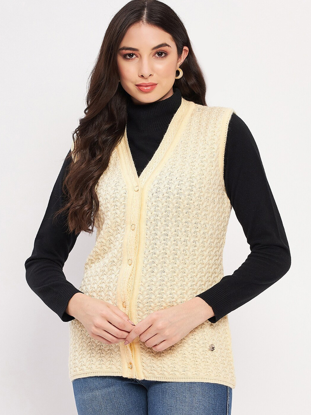 Duke Self Design Cable Knit Acrylic Cardigan
