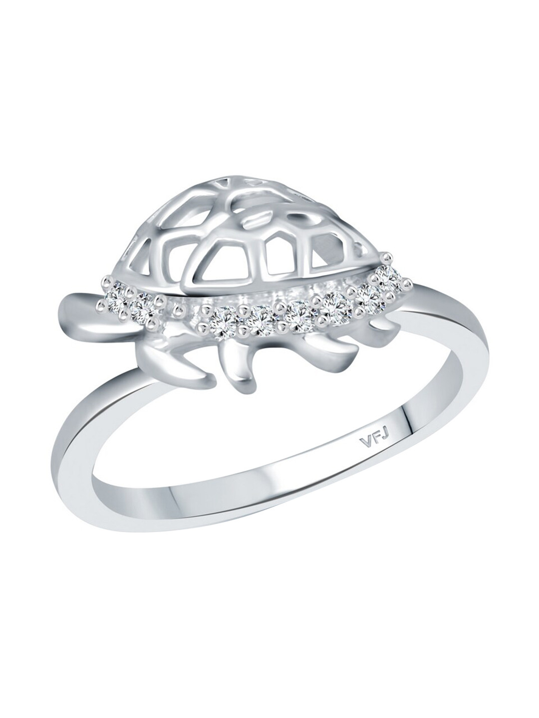 Vighnaharta Rhodium Plated Cubic Zirconia Studded Meru Tortoise Finger Ring