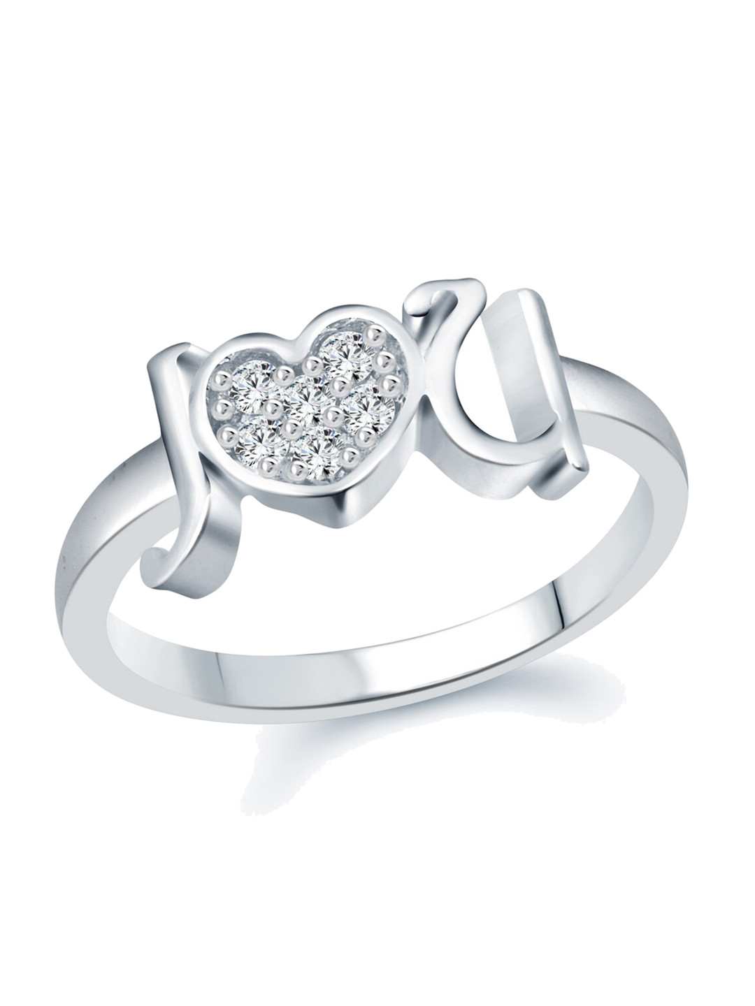 Vighnaharta Women Rhodium Plated CZ Studded J & U Letter Finger Ring