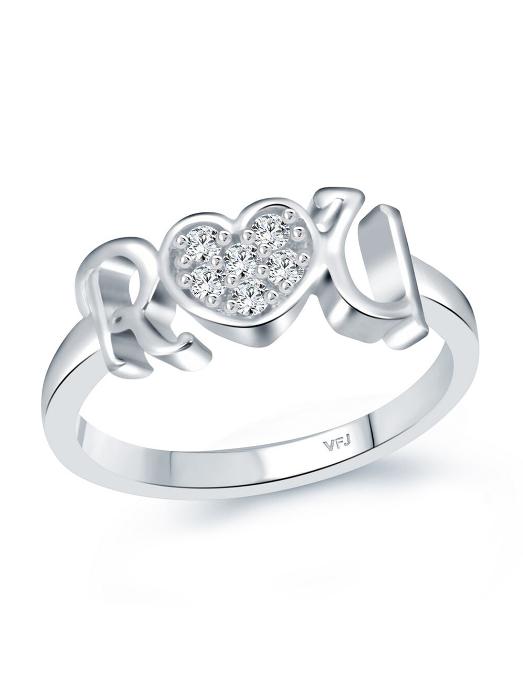 Vighnaharta Rhodium-Plated CZ Studded Alphabets R & U Ring