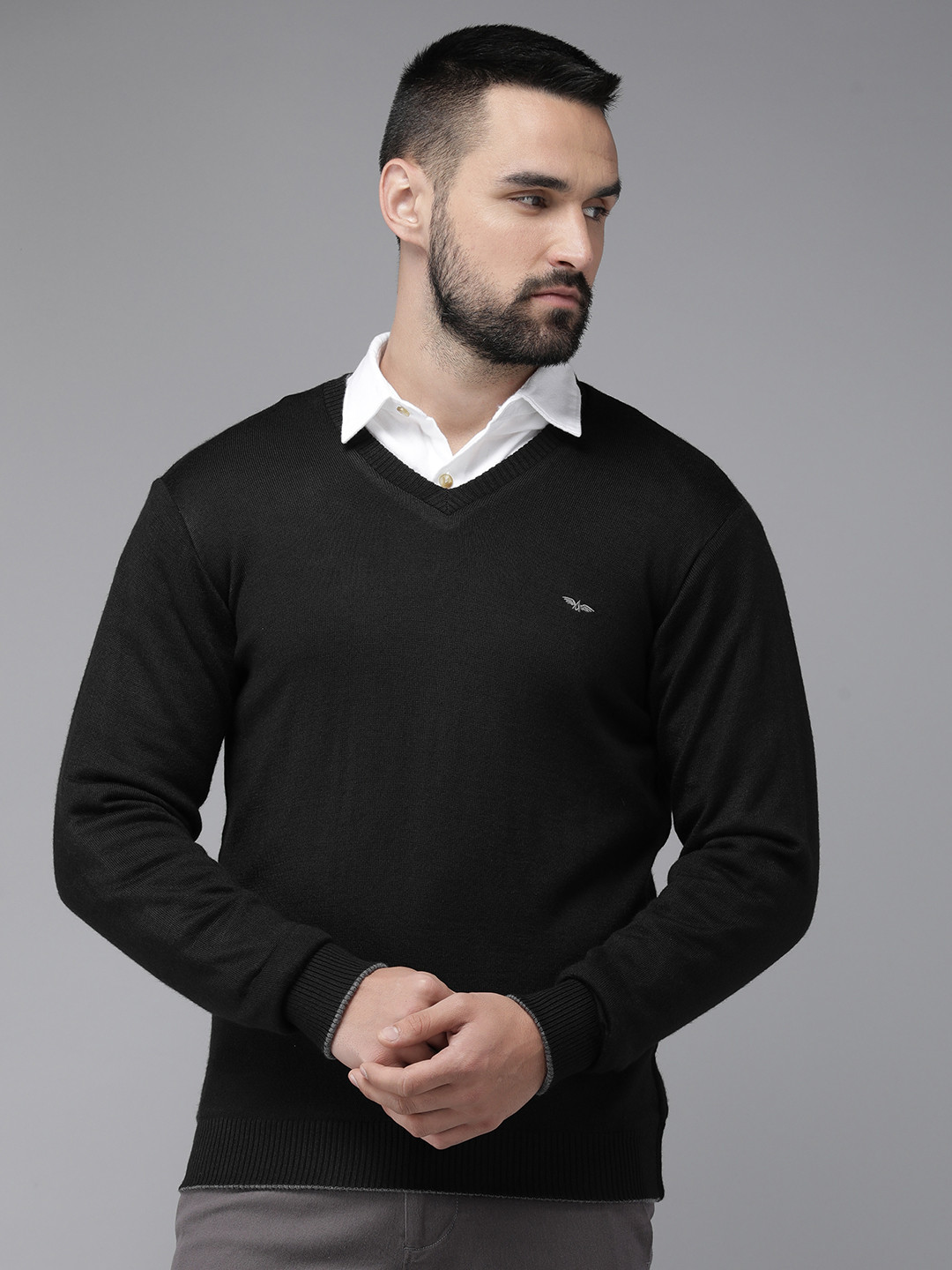 Park Avenue Long Sleeves V-Neck Knitted Reversible Pullover