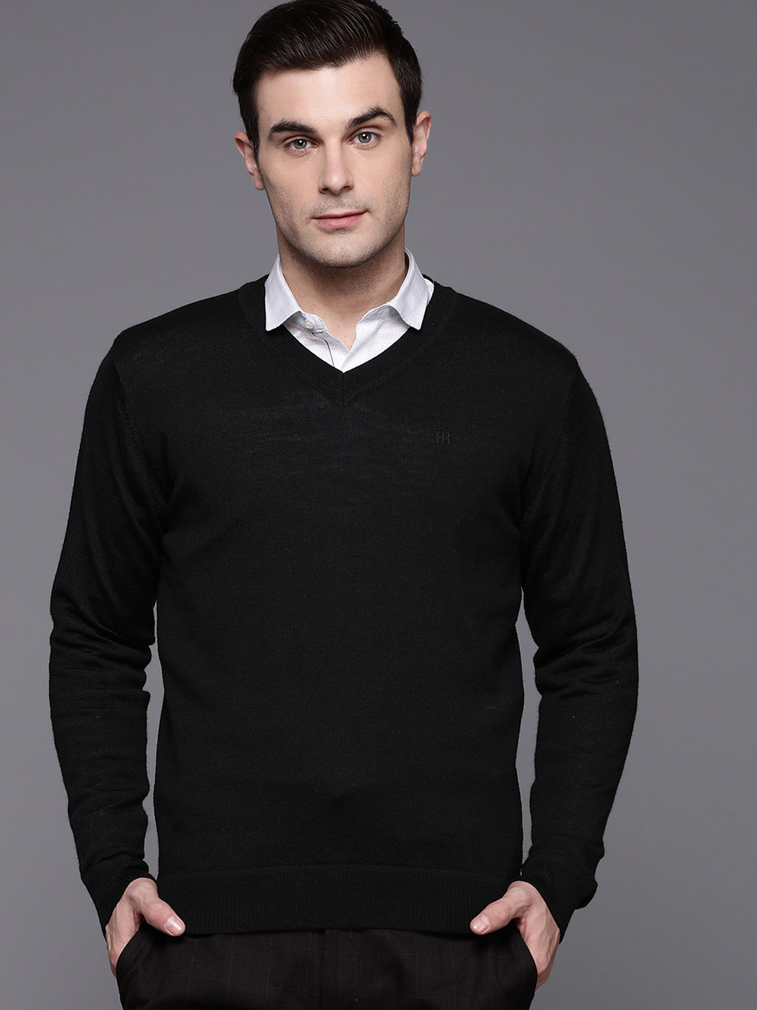 Black Sweater Raymond High Neck Sweater Buy Raymond Black Striped