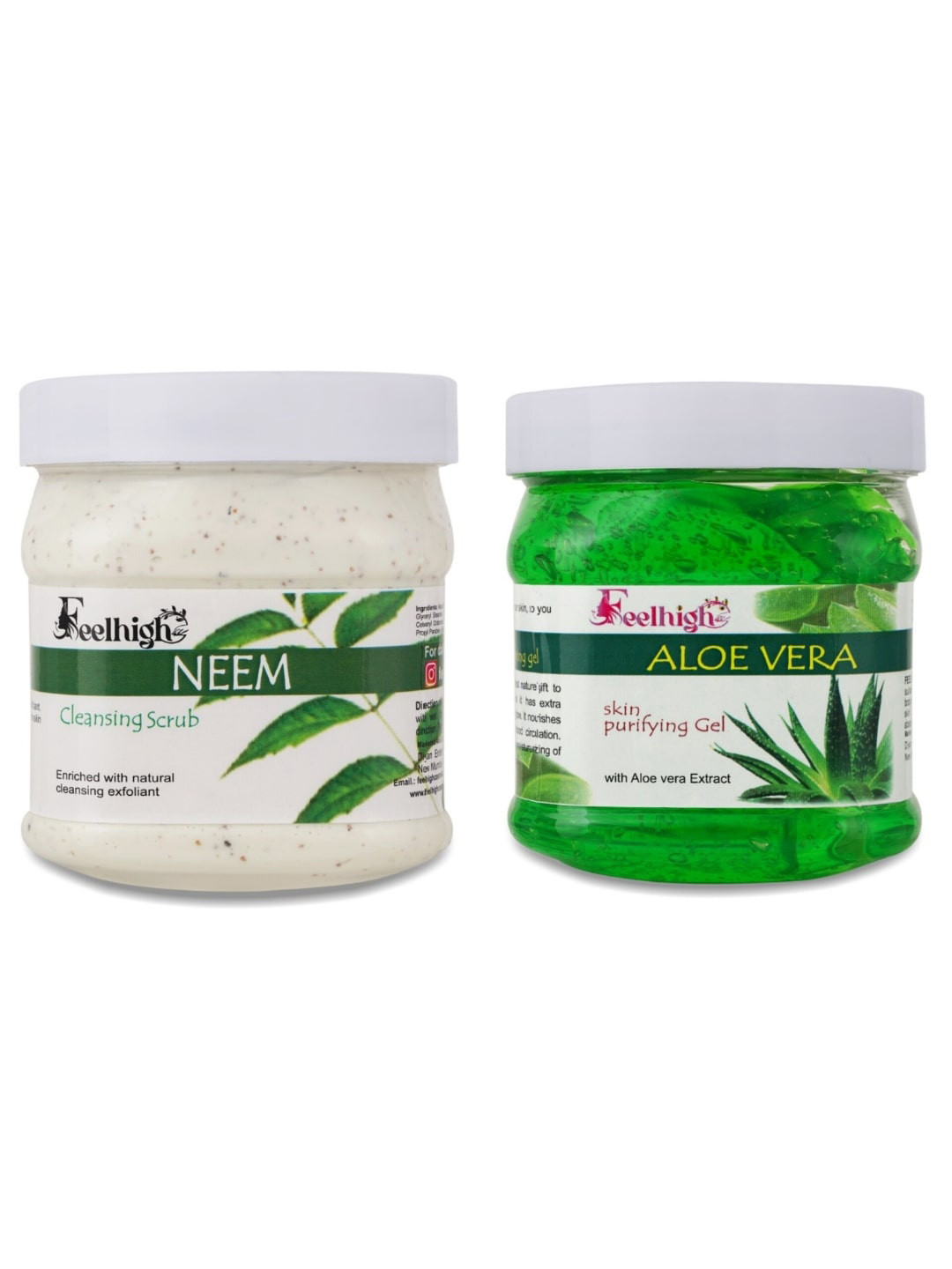 FEELHIGH Combo Of Neem Cleansing Face Scrub & Aloe Vera Purifying Face Gel - 500ml Each