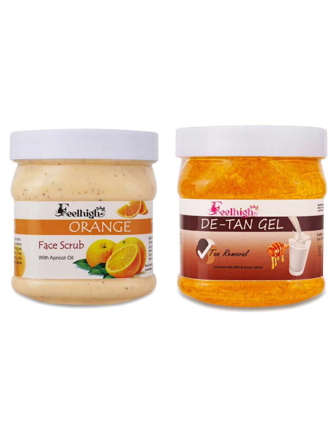 FEELHIGH Set of Orange Face Scrub & De-Tan Face Gel - 500 ml each
