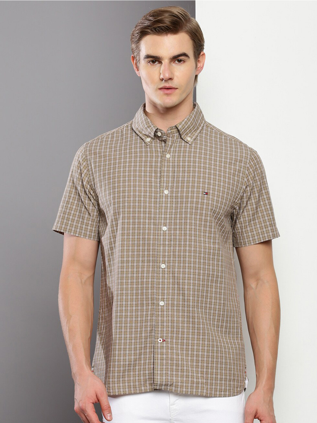 Tommy Hilfiger Gingham Checks Checked Button-Down Collar Cotton Casual Shirt