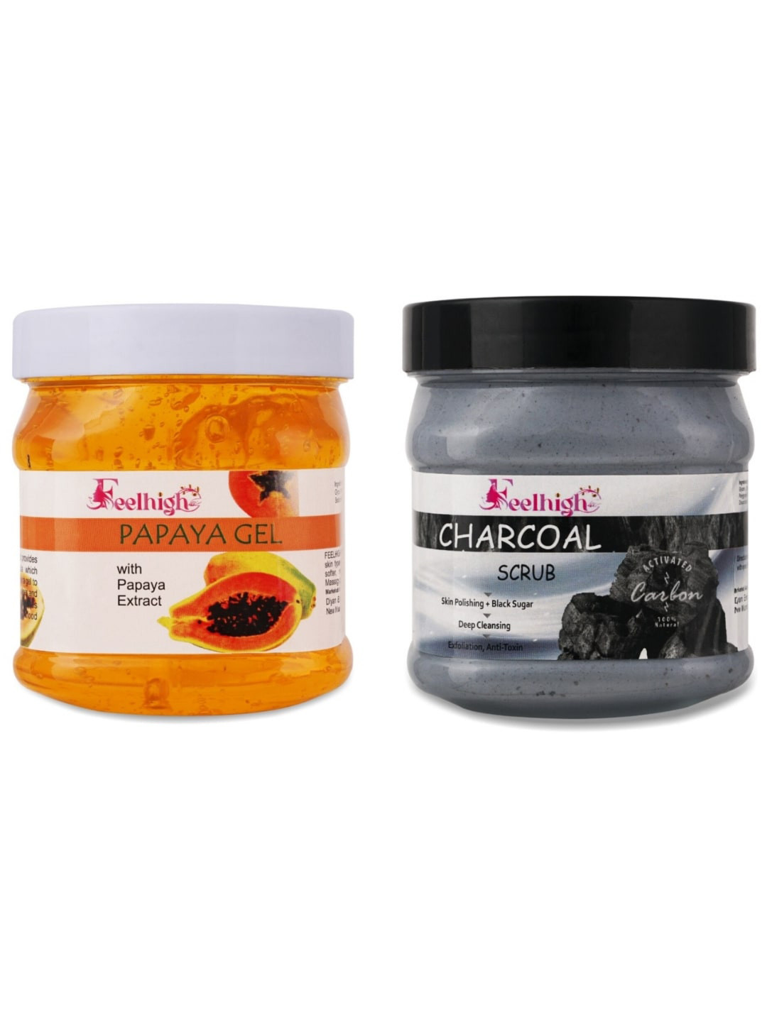 FEELHIGH Combo Of Papaya Face Gel & Charcoal Face Scrub - 500ml Each
