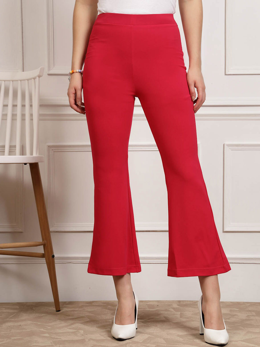 plusS WORX Pink Women Mid Rise Parallel Trousers