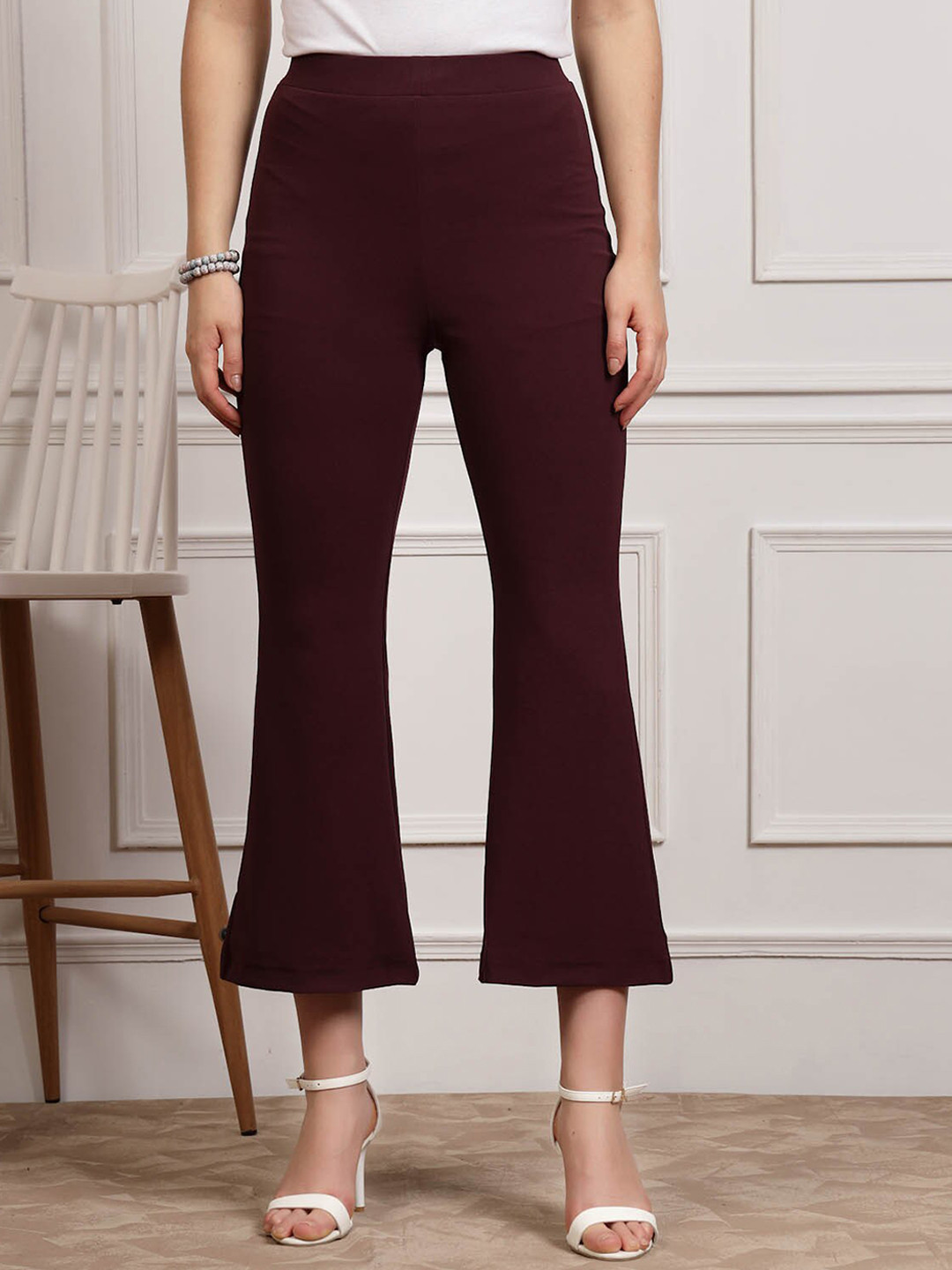 plusS WORX Burgundy Women Mid Rise Bootcut Trousers