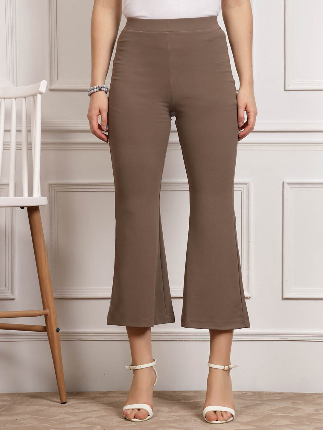 plusS WORX Brown Women Mid Rise Bootcut Trousers