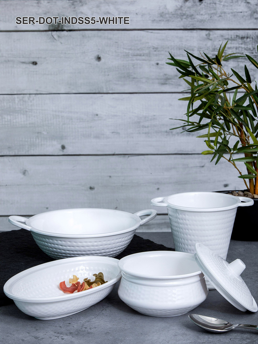 Servewell 5-Pcs White Textured Food Platter