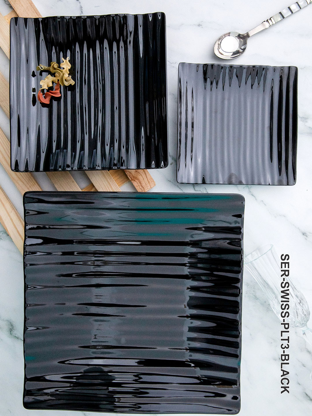 Servewell Black 3 Pieces Textured Melamine Swiss Platter
