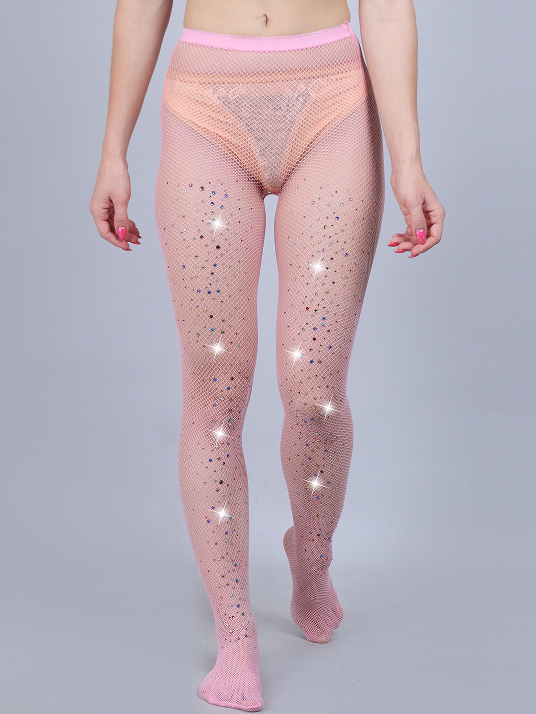 COLOR STYLE Women High-Rise Rinstone Stockings
