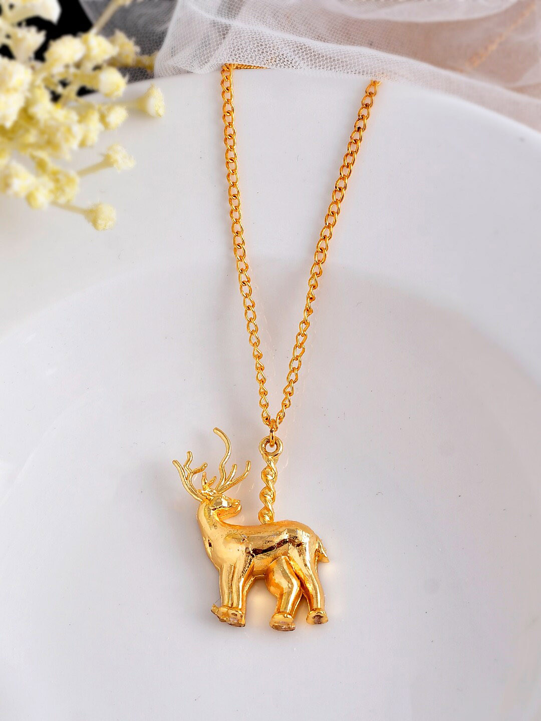 Silvermerc Designs Gold-Plated Deer Pendant Necklace