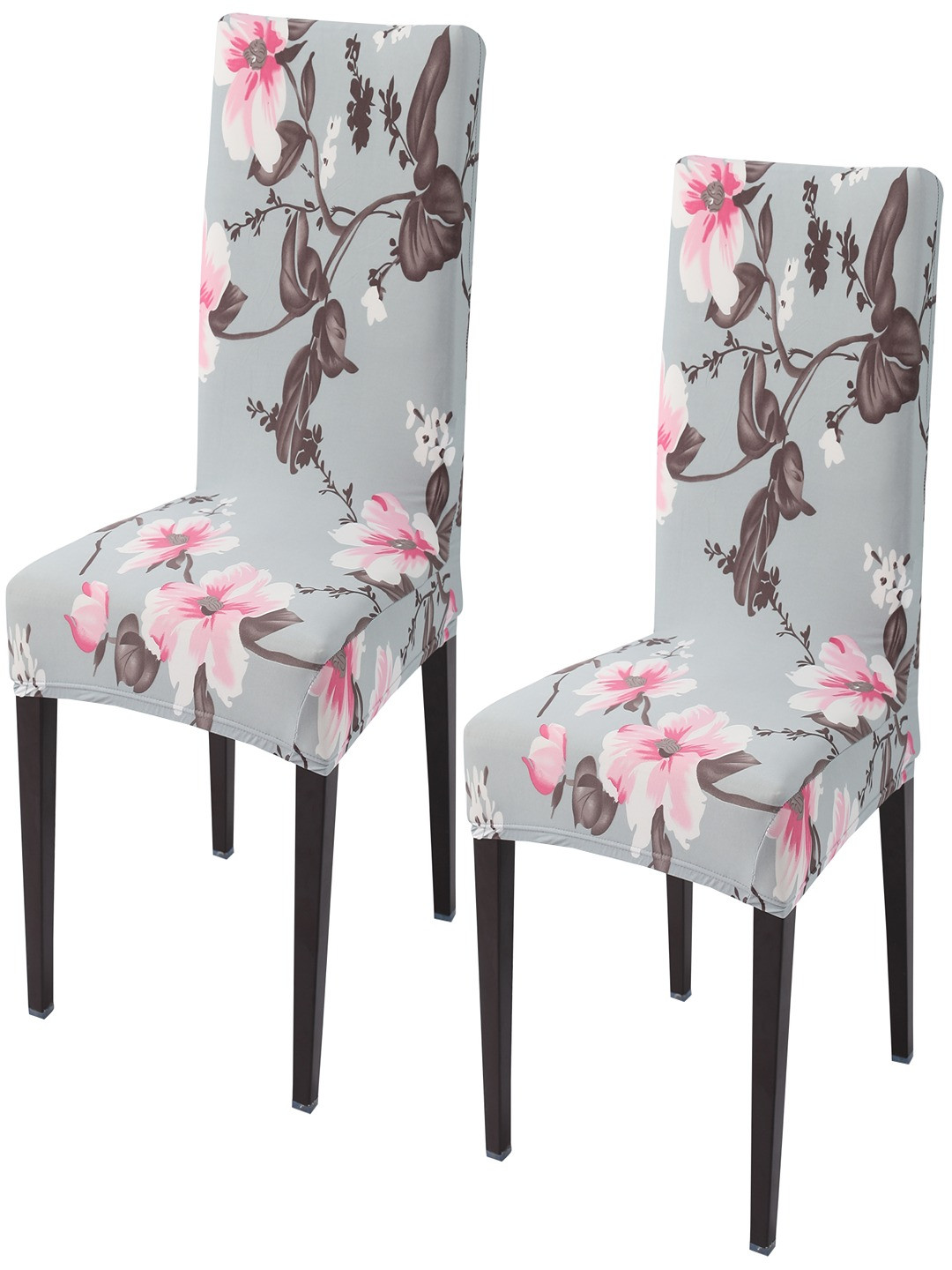 HOKIPO Grey 2 Piece Printed Stretchable Chair Covers