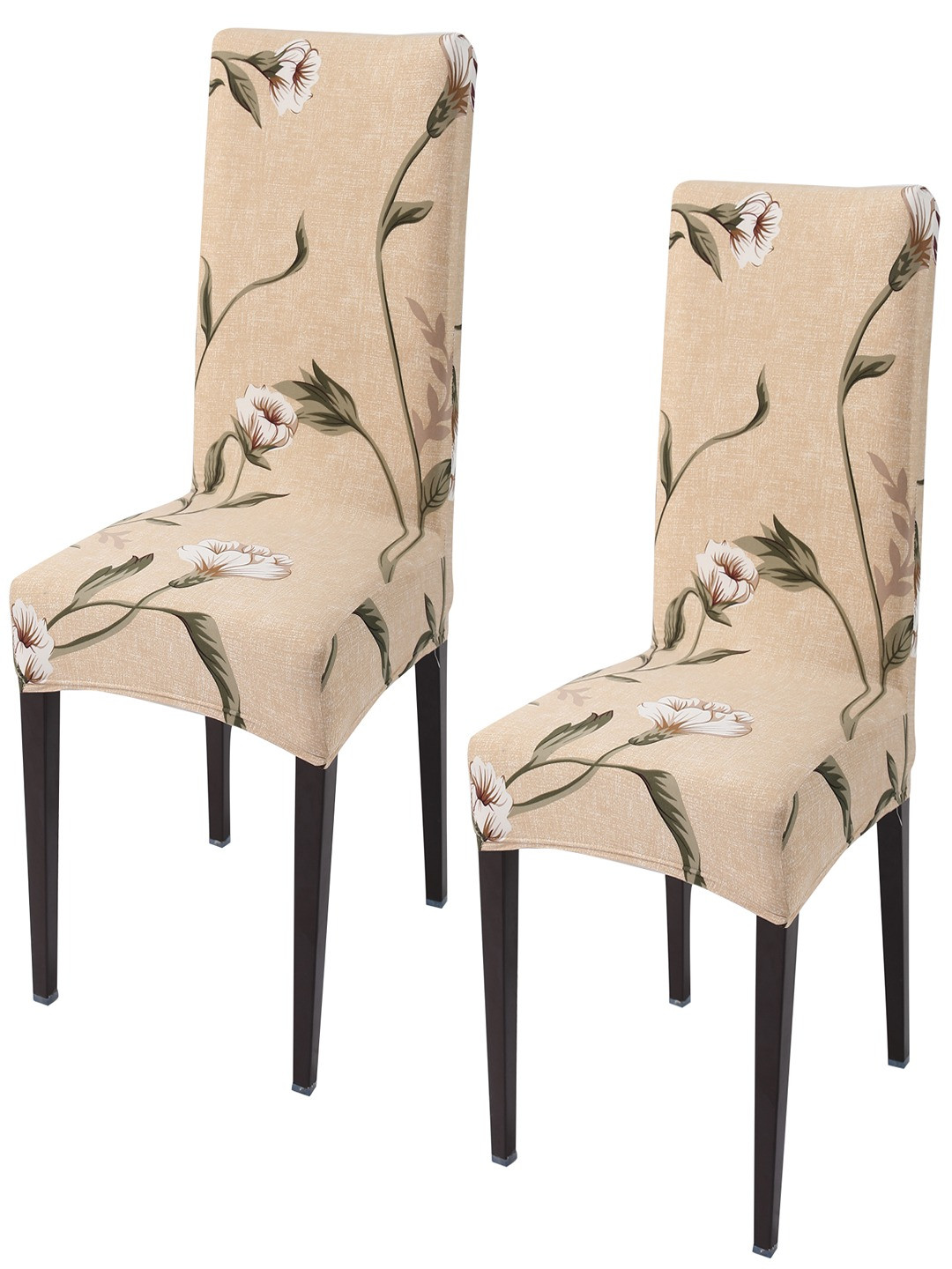 HOKIPO Brown 2 Pieces Printed Stretchable Chair Covers