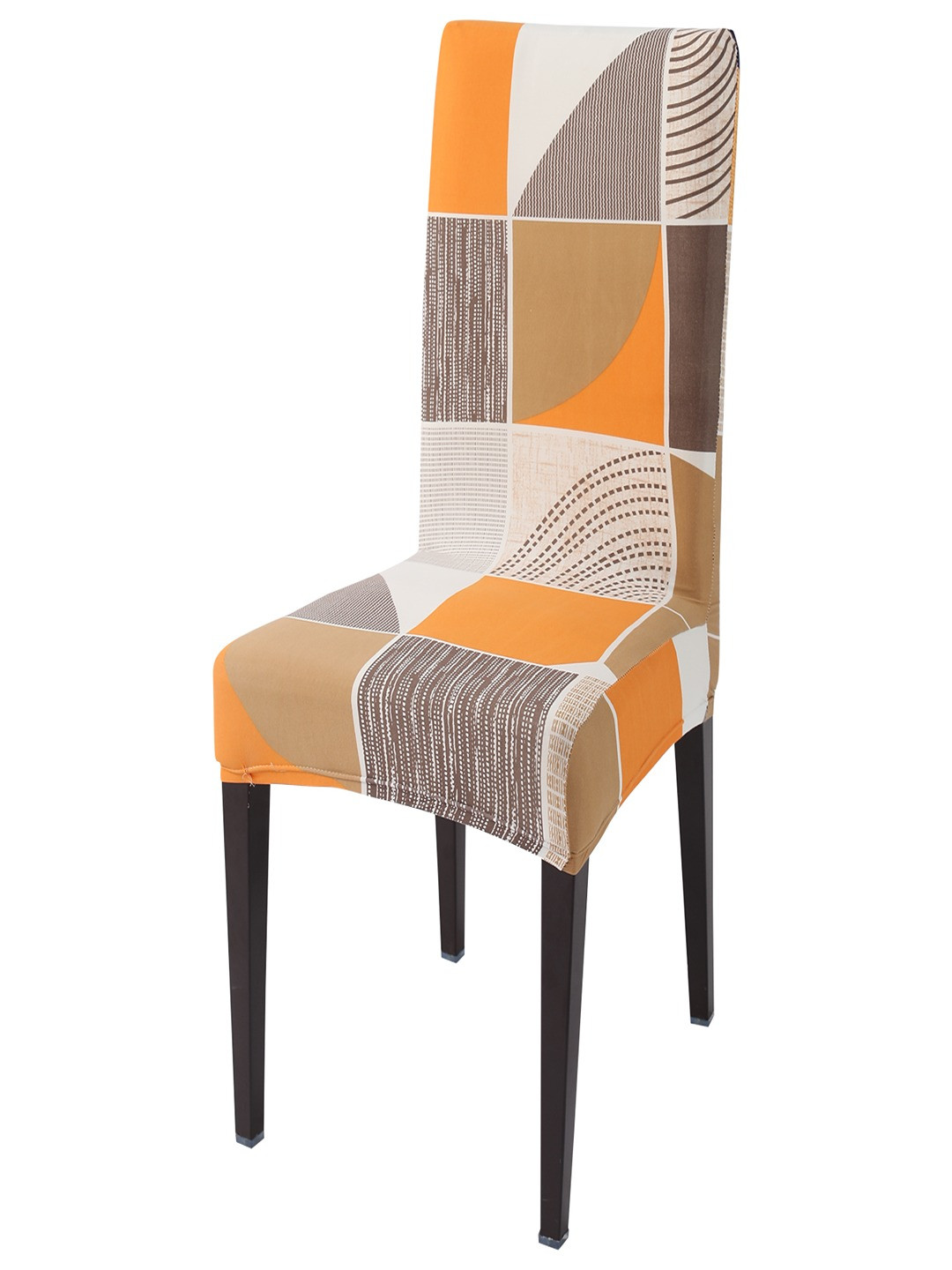HOKIPO Orange Colored Printed Stretchable Chair Covers