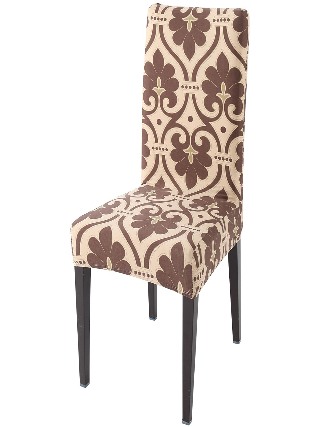 HOKIPO Beige & Brown Printed Stretchable Chair Covers