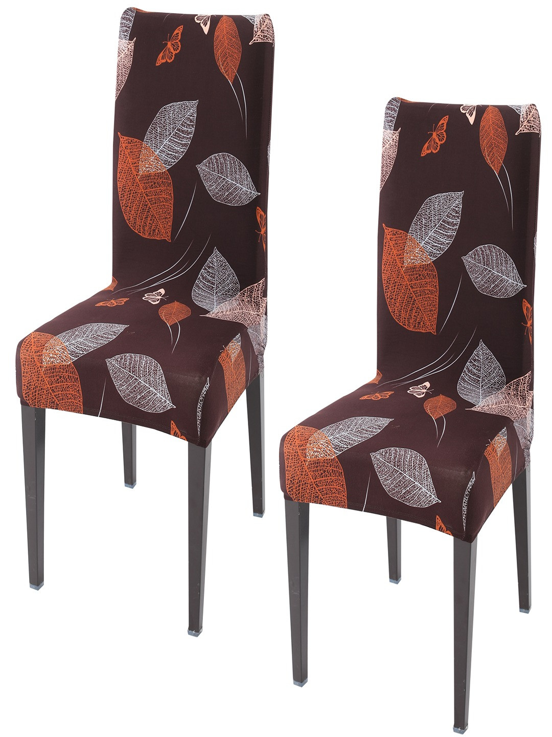 HOKIPO Brown 2 Pieces Printed Stretchable Chair Covers