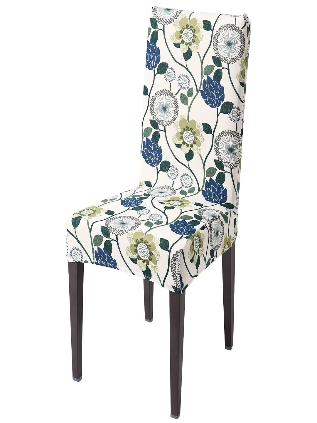 HOKIPO Off White & Blue Piece 1 Printed Stretchable Chair Cover