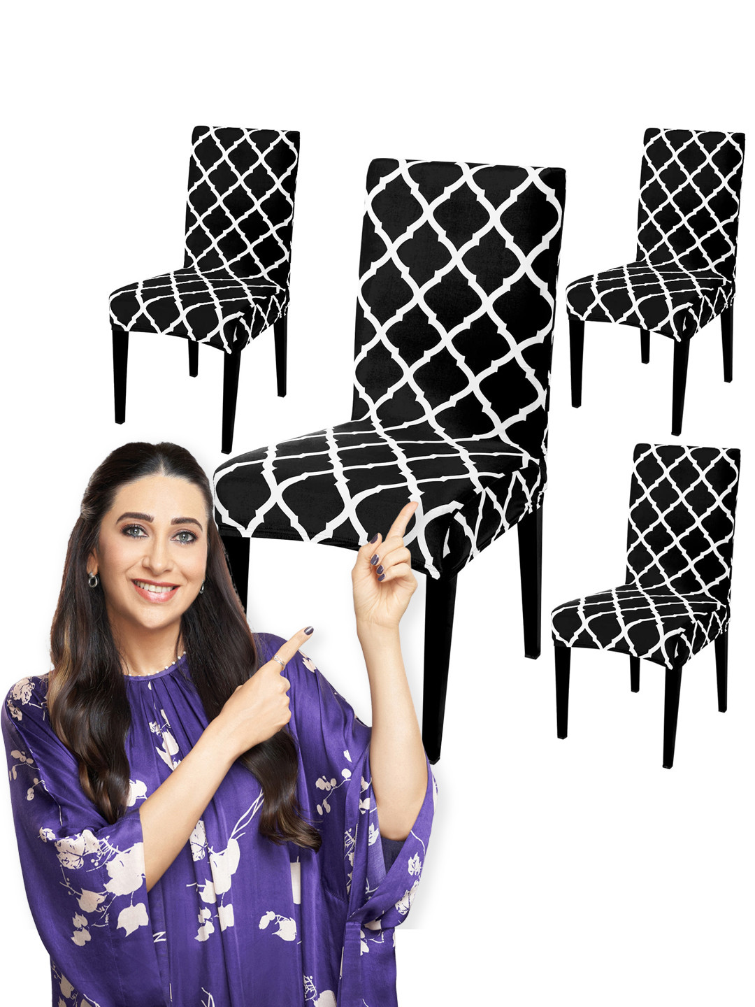 HOKIPO 4 Piece Black & White Printed Stretchable Chair Covers