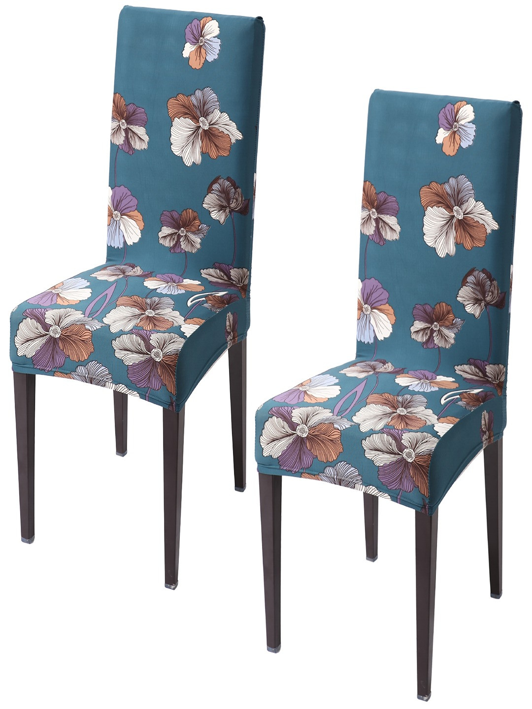 HOKIPO 2 Piece Blue Printed Stretchable Chair Covers