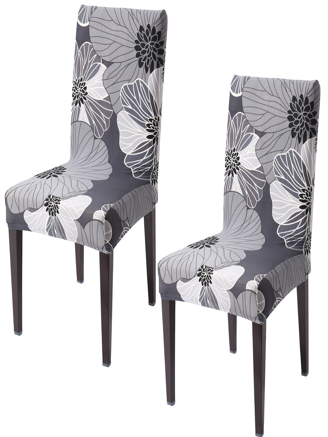 HOKIPO Grey 2 Piece Printed Stretchable Chair Covers