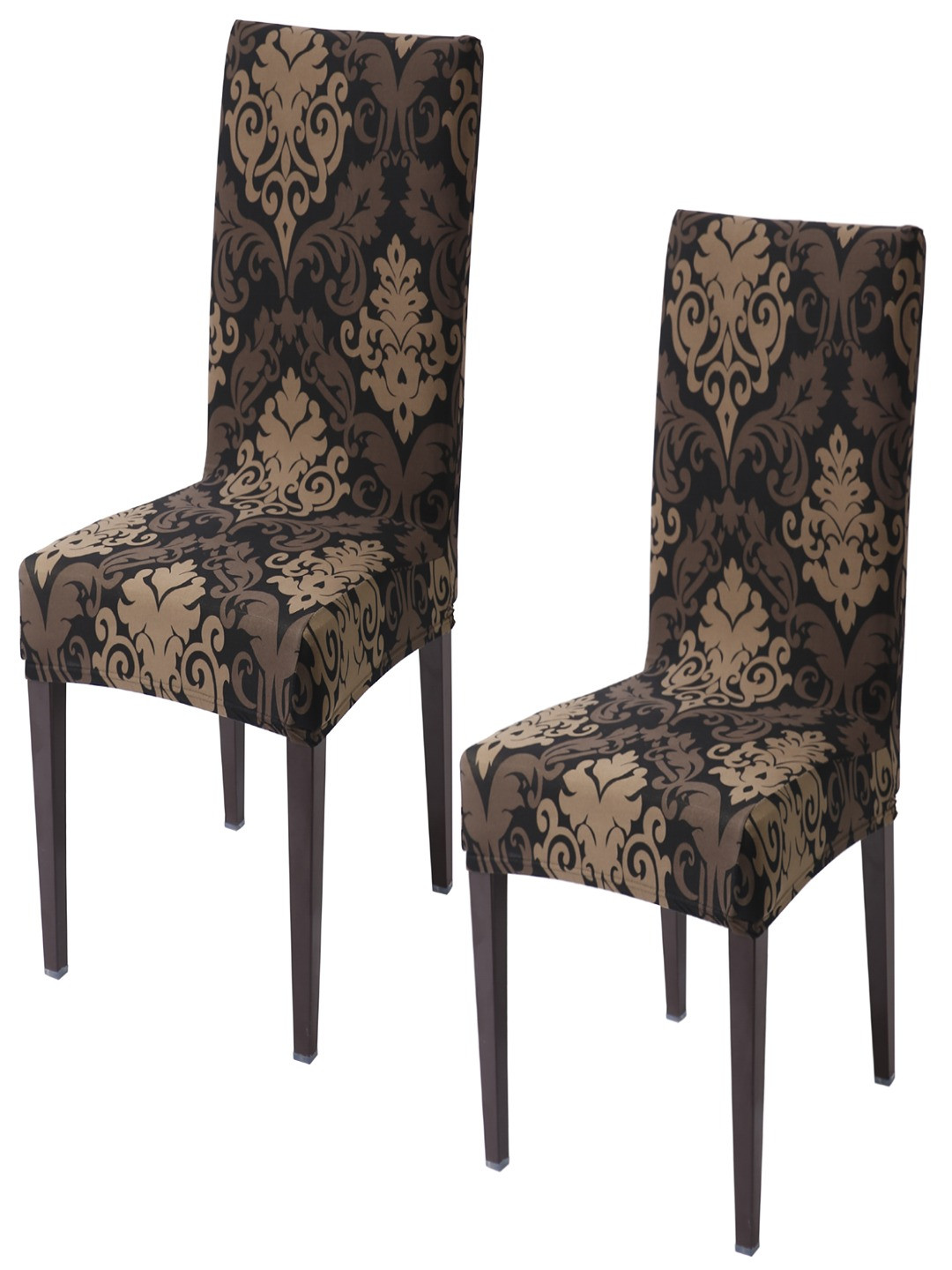 HOKIPO 2 Piece Brown & Black Printed Stretchable Chair Covers