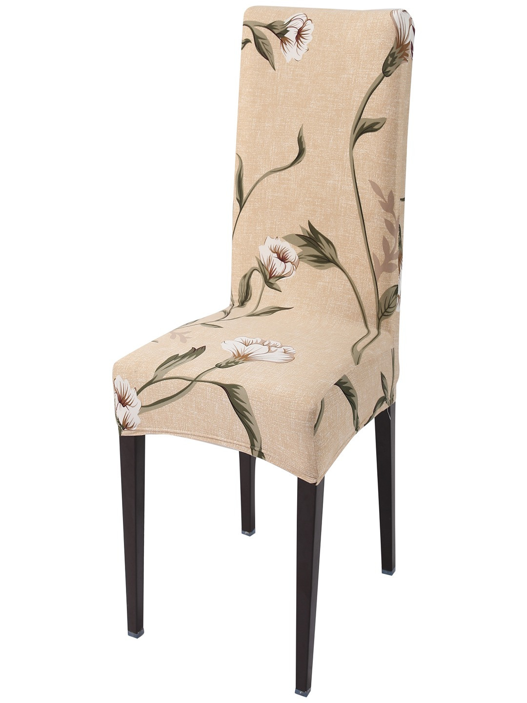 HOKIPO Brown & Beige Floral Printed Stretchable Chair Cover