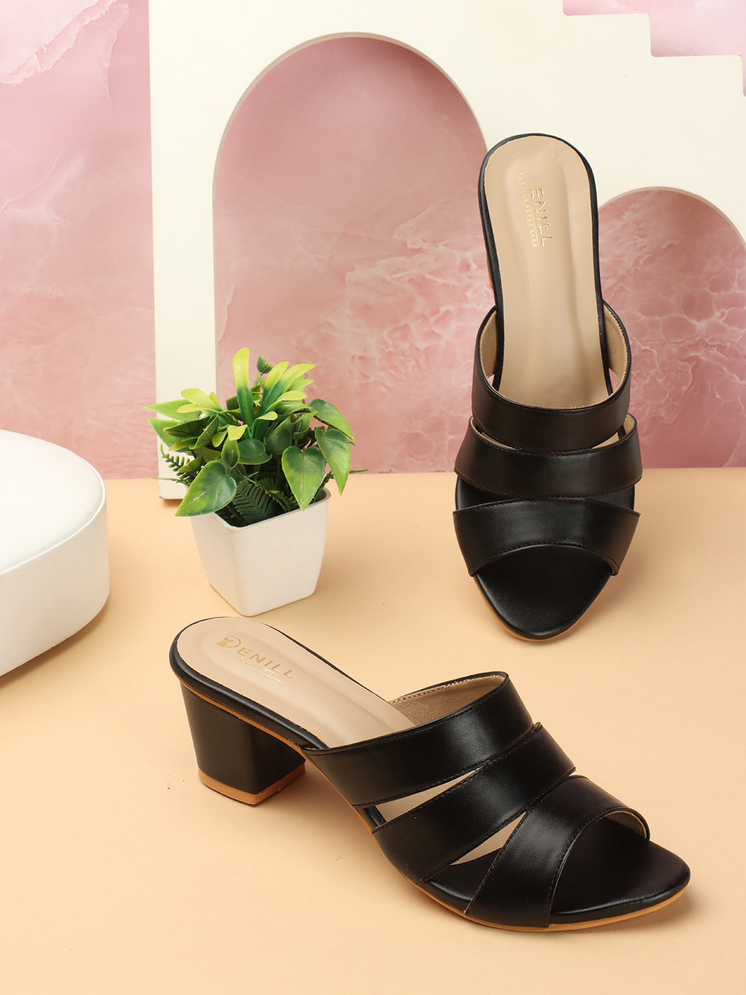 Denill Open Toe Block Heel Mules