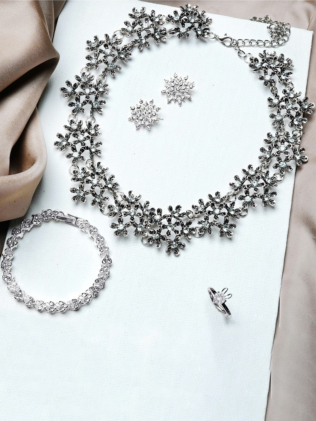 JOKER & WITCH Silver-Plated Stone-Studded Baudles Jewellery Set