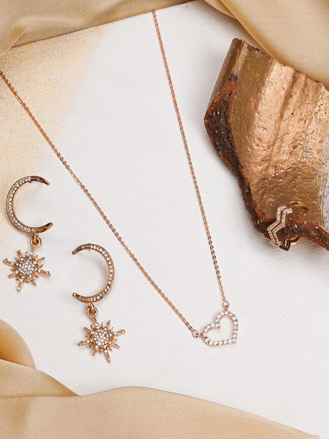 JOKER & WITCH Heat wave Set Of 3 Rose Gold-Plated Stone Studded Jewelry Set