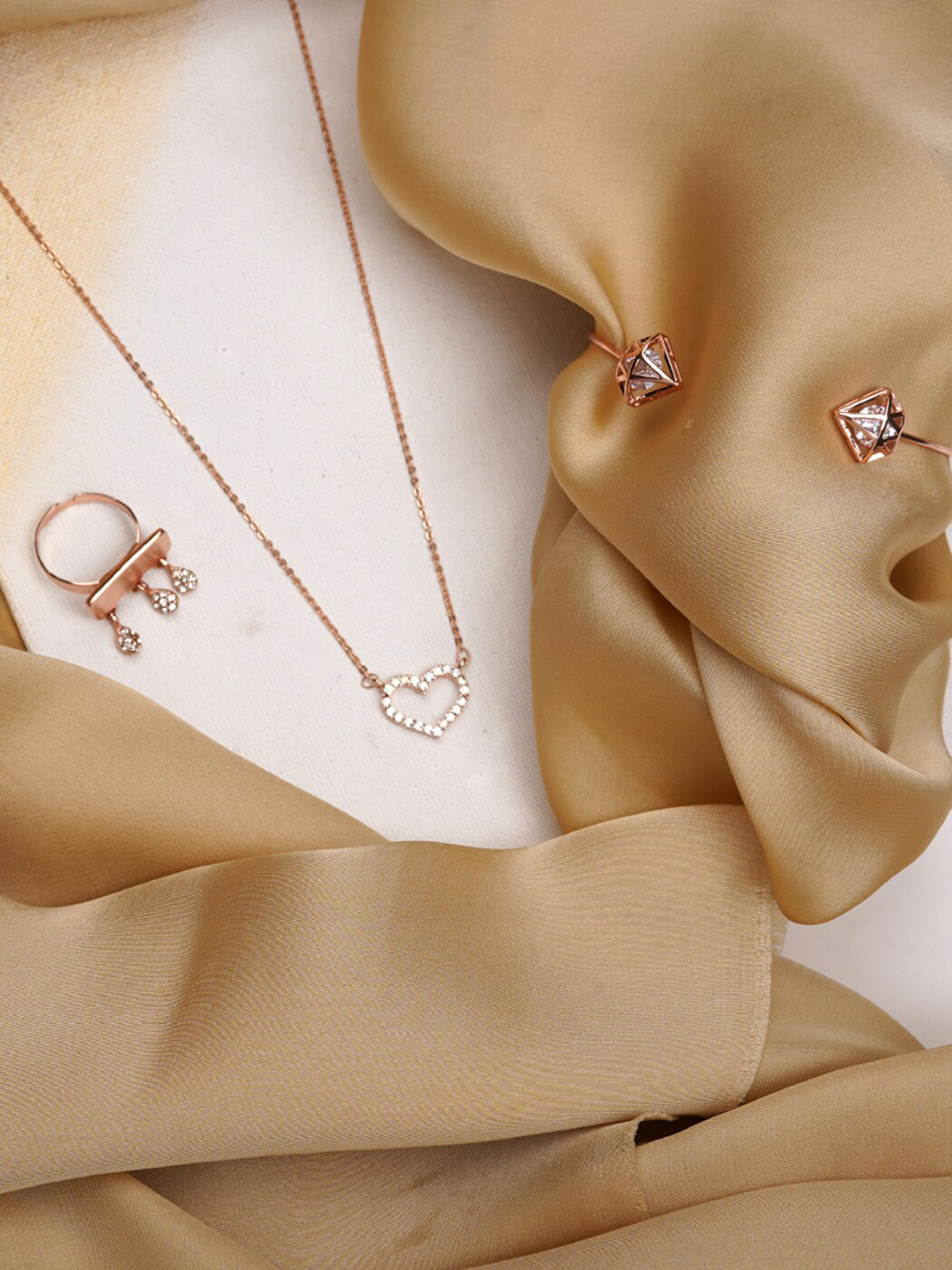 JOKER & WITCH Chrome  Set Of 3 Rose Gold-Plated  Stone Studded Jewelry Set