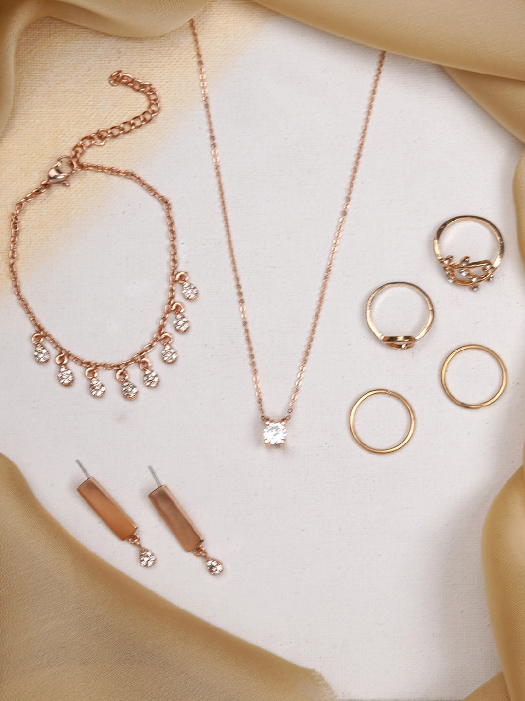 JOKER & WITCH Set Of 7 Rose Gold-Plated  Stone Studded Jewelry Set