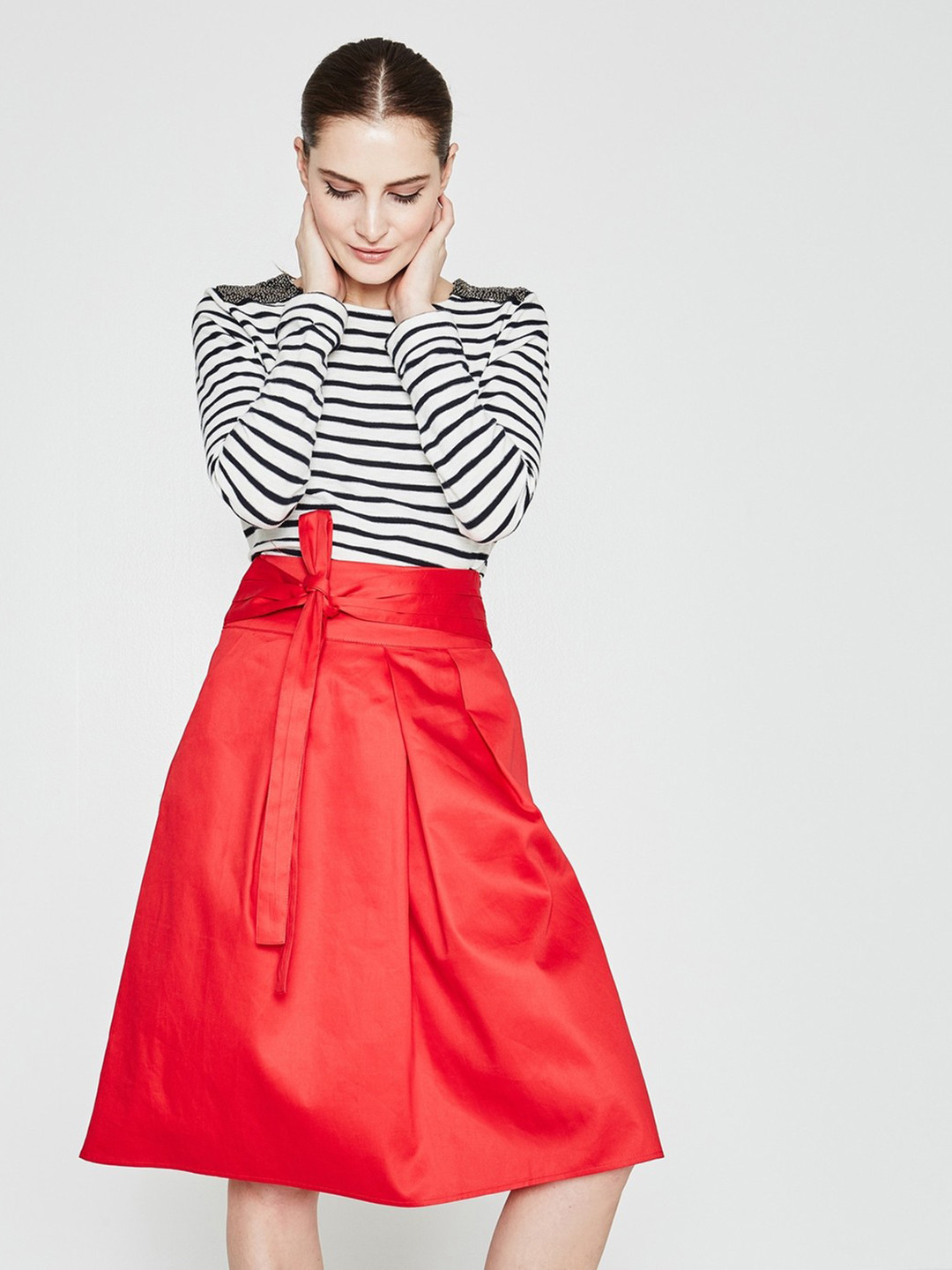 promod Red A-Line Pure Cotton Skirt