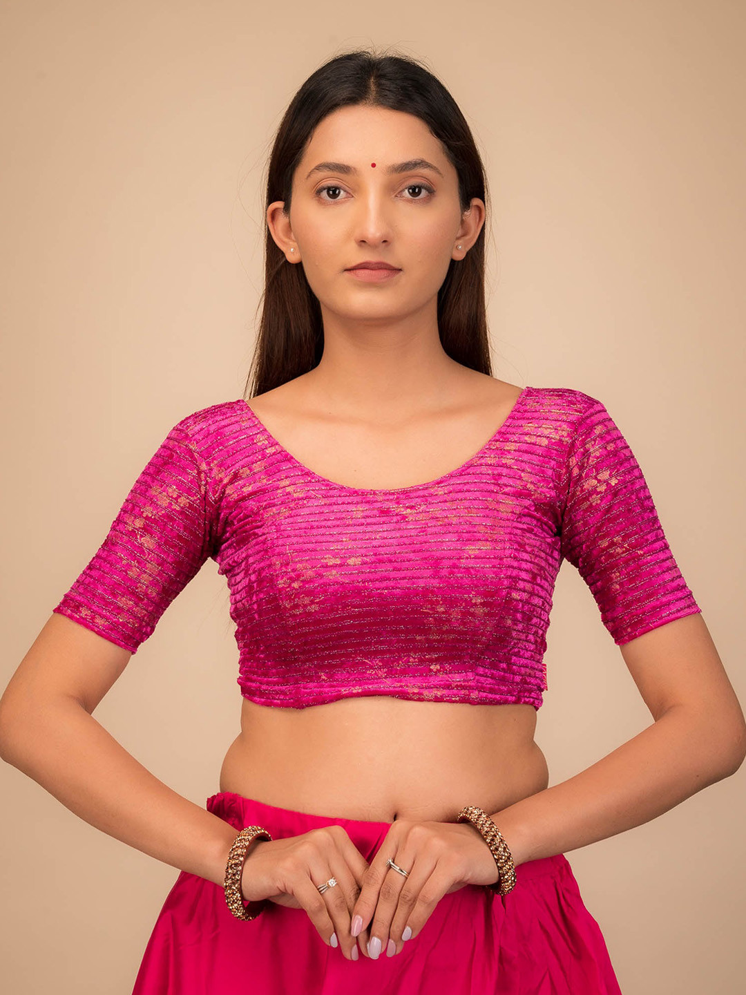 Bindigasm's Advi Embellished Velvet Readymade Saree Blouse