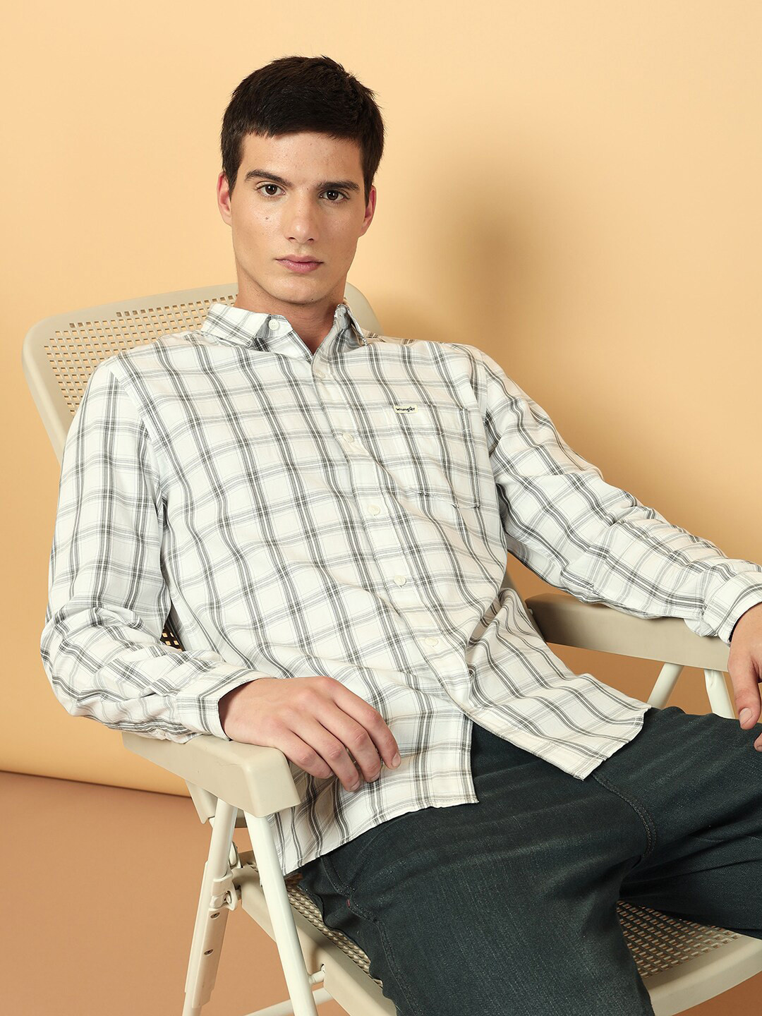 Wrangler Tartan Checked Spread Collar Regular Fit Cotton Casual Shirt