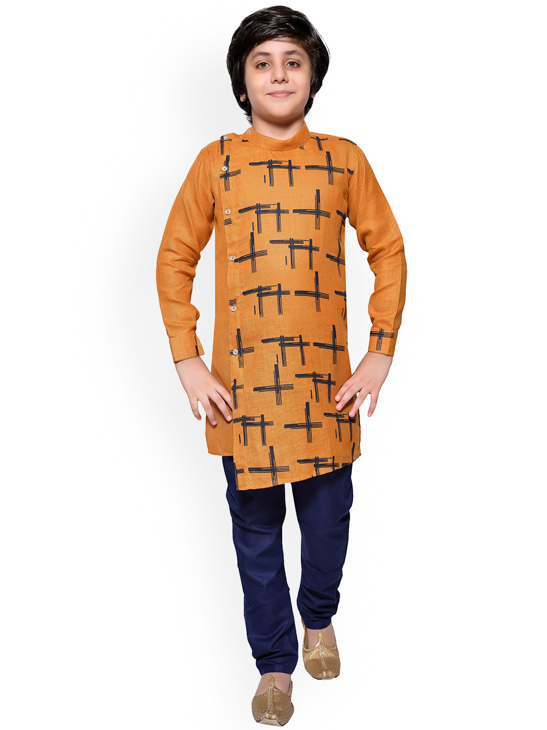 BAESD Boys Geometric Printed Mandarin Collar Regular Kurta with Dhoti Pants