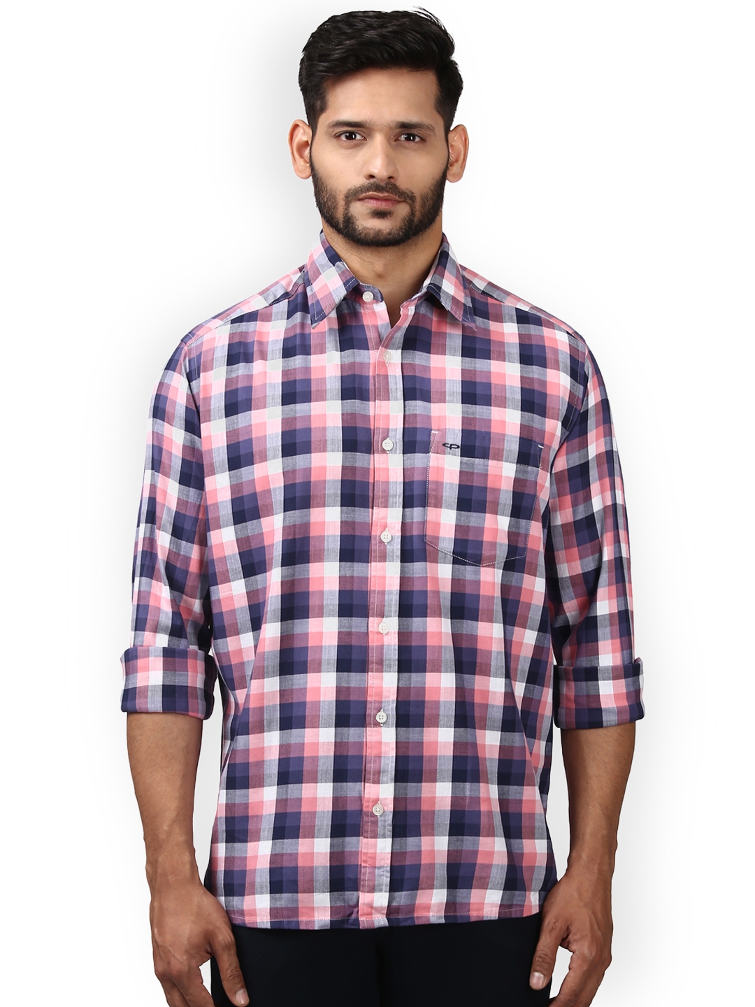 Buy Colorplus Men Pink Blue Regular Fit Checked Casual Shirt Shirts For Men 2431995 Myntra